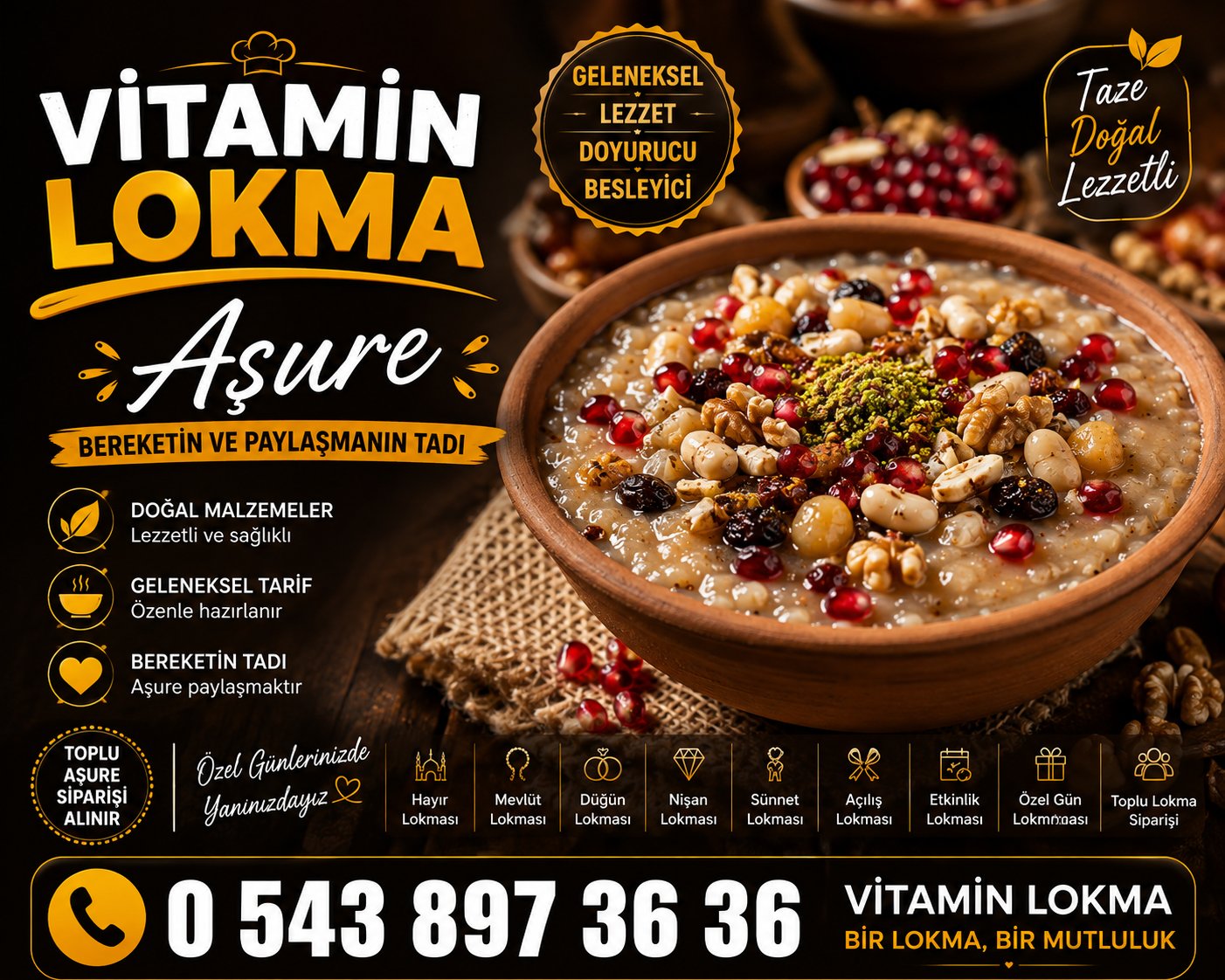 Vitamin Lokma aşure, geleneksel tarifle hazırlanmış toplu aşure siparişi